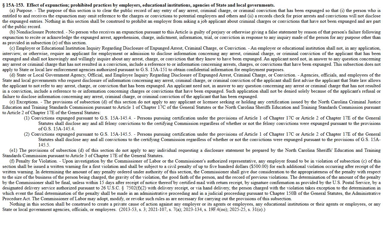 New Hanover County Clerk of Superior Court public record expunction effect