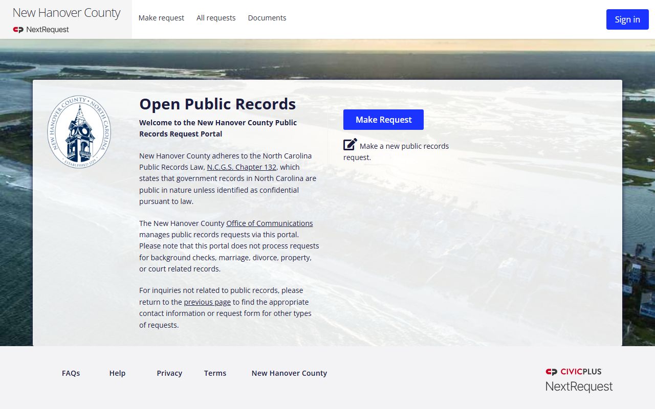 New Hanover County Clerk of Superior Court NextRequest court record exclusion