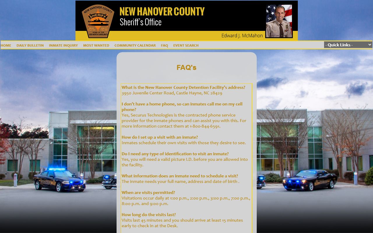 New Hanover County arrest records P2C FAQ charges and bonds