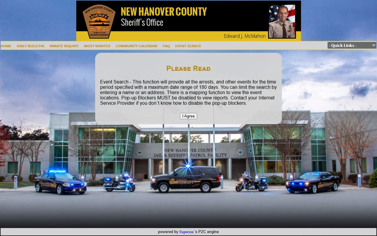 New Hanover County arrest records P2C event search charge source