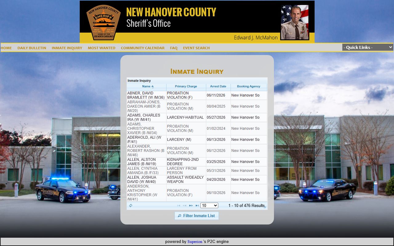 New Hanover County arrest records inmate inquiry charge search