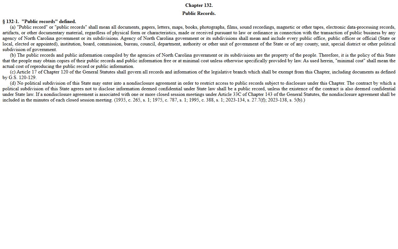 New Hanover County court dockets G.S. 132-1 public records definition
