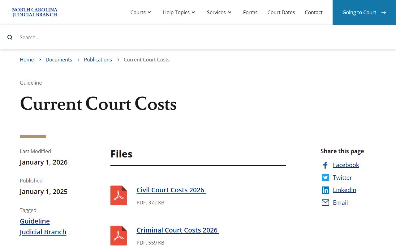 New Hanover County criminal court records current court costs