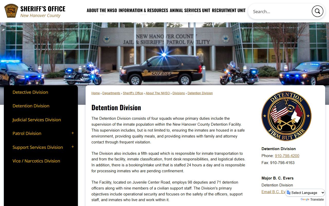 New Hanover County criminal court records detention division