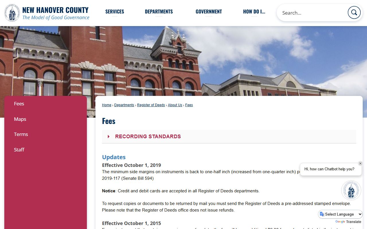 New Hanover County Superior Court and Register of Deeds fee distinction