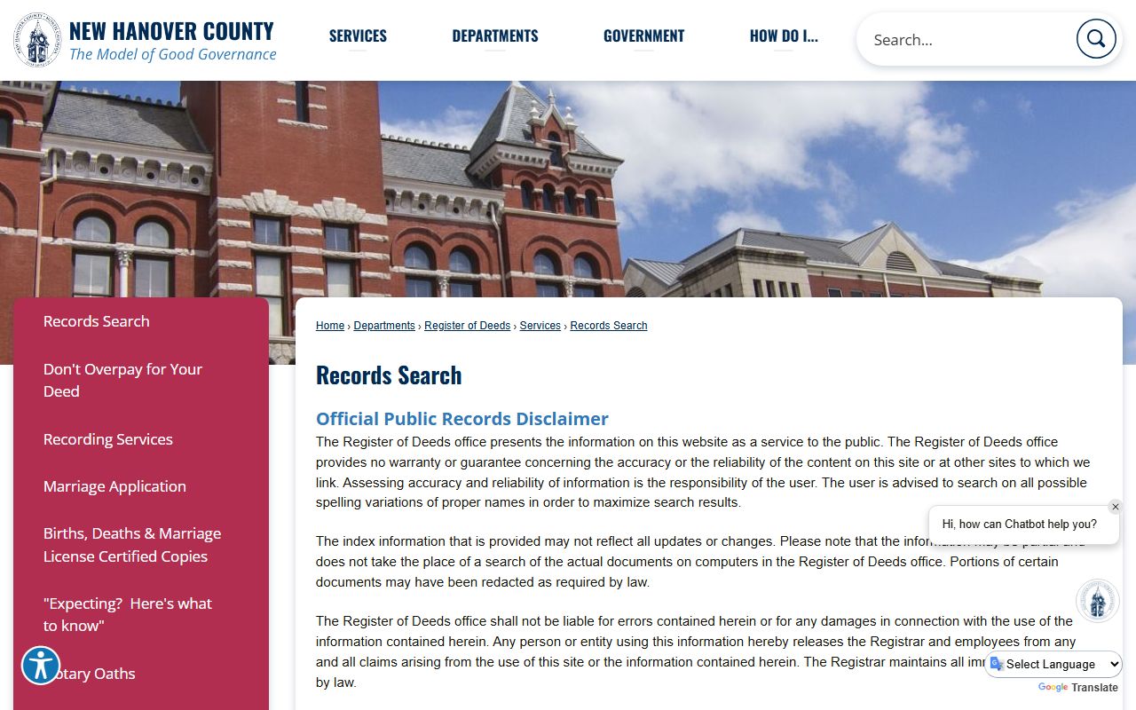 New Hanover County Superior Court versus Register of Deeds records search