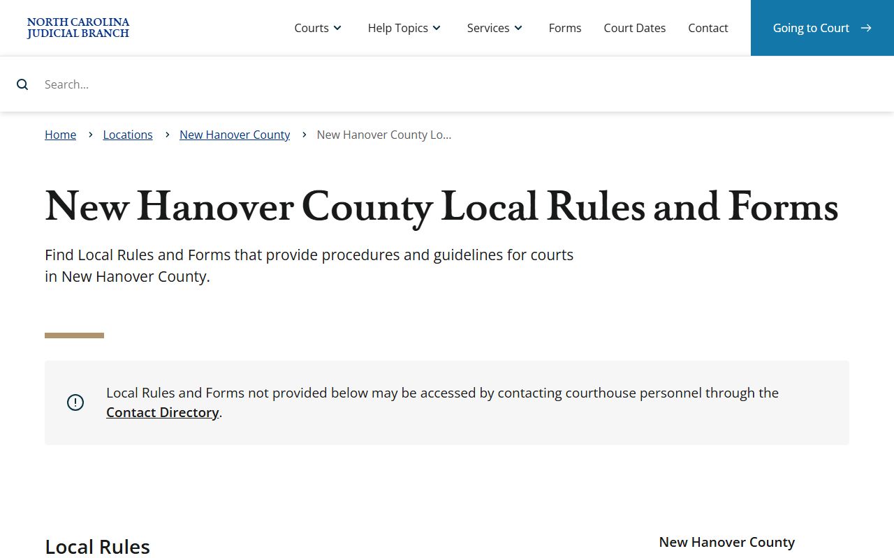 New Hanover County court records local rules and forms