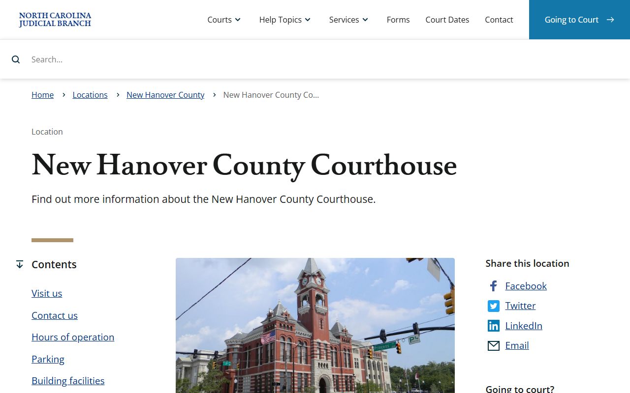 New Hanover County Court records courthouse page