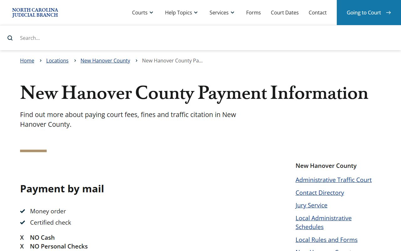 New Hanover County court records payment information