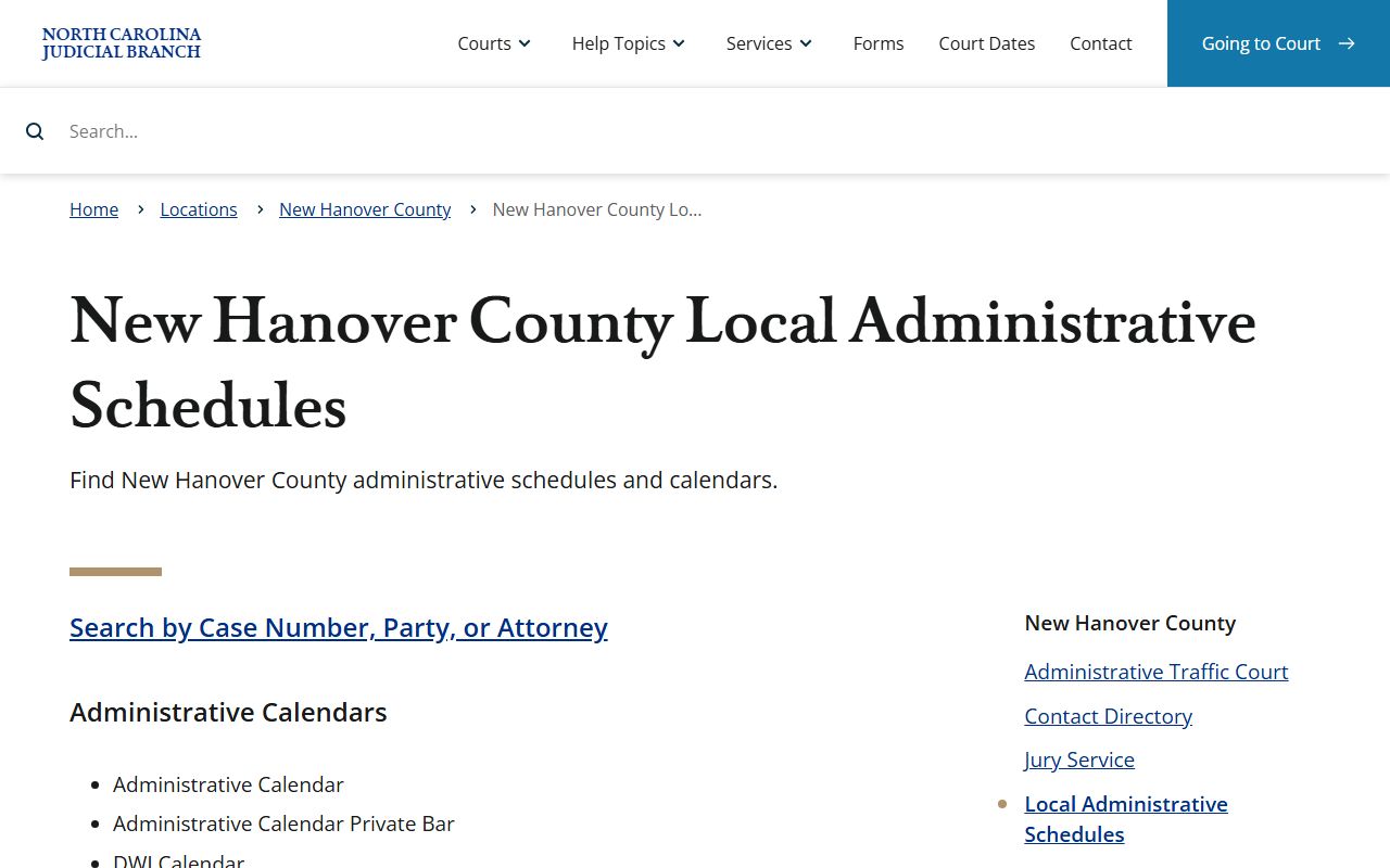 New Hanover County court dockets administrative schedules