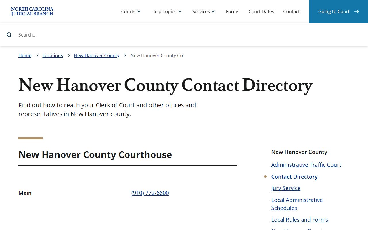 New Hanover County court records contact directory