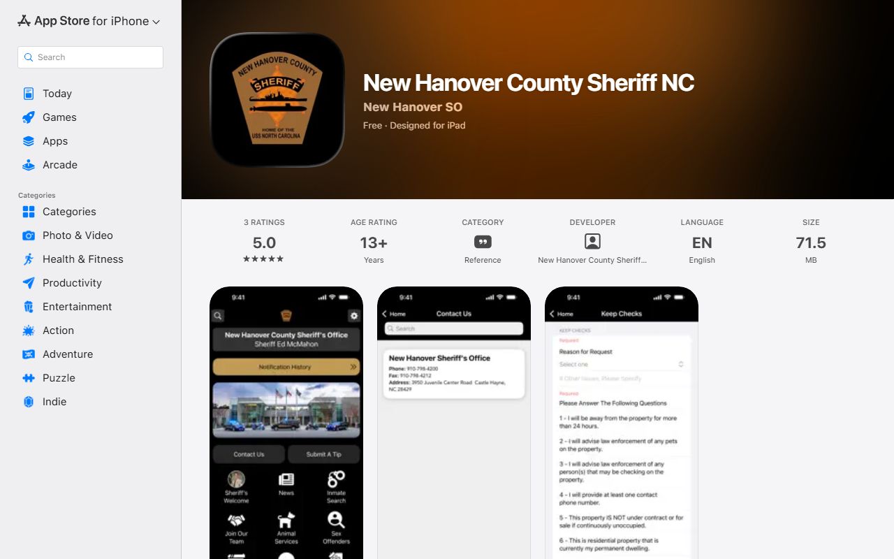 New Hanover County traffic court records sheriff Apple app source