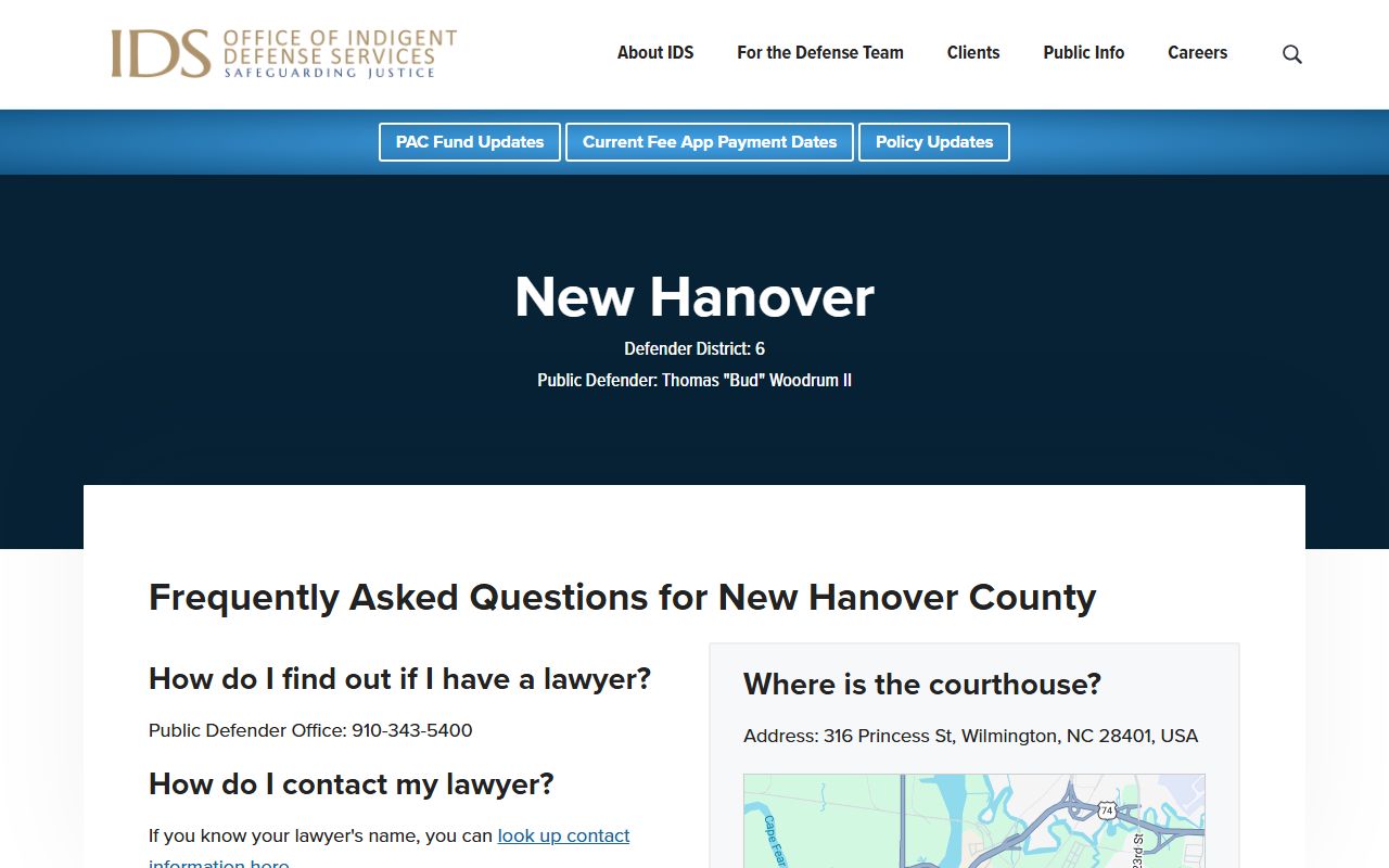 New Hanover County traffic court records public defender source